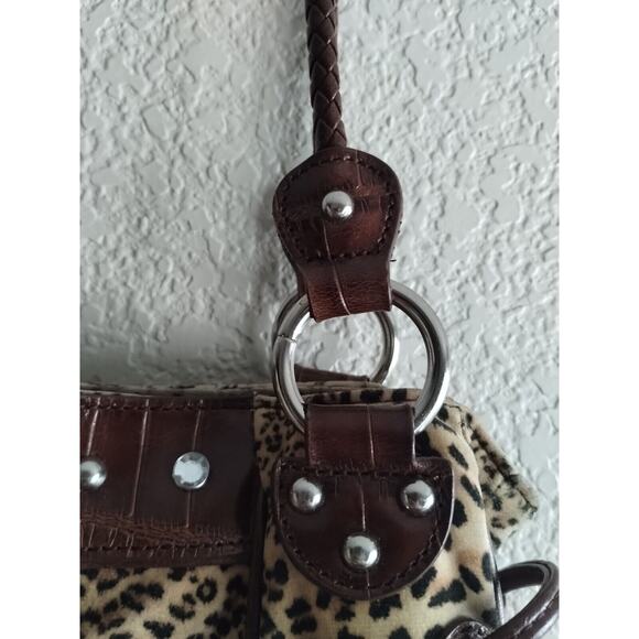 MC Designs By Marjorie Leopard Velvet Brown Braided Rhinestone Handbag Purse - Picture 5 of 15